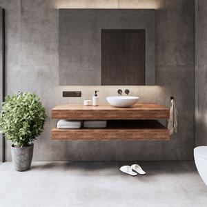 Gliss Design Wastafelbladset  Topdek 2x 120x46 cm Oak Cognac Incl. 8 Ophangbeugels Met Waskommen