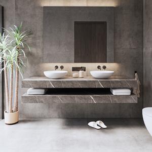 Gliss Design Wastafelbladset  Topdek 2x 160x46 cm Marmer Grey Incl. 8 Ophangbeugels Met Waskommen