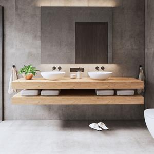 Gliss Design Wastafelbladset  Topdek 2x 180x46 cm Ruw Gerookt Incl. 8 Ophangbeugels Met Waskommen
