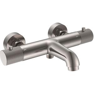 Wiesbaden Ribbd Thermostatische Badmengkraan -15cm - Geborsteld Staal