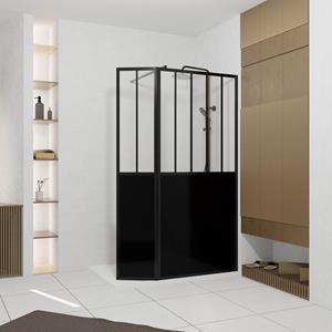 Aurlane  Inloopdouche + Korte Zijwand Indus 90+40 X 200cm - Zwart Profiel - 5 Mm Helder Glas