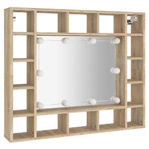 VidaXL Spiegelkast met LED-verlichting 91x15x76,5 cm sonoma eikenkleur