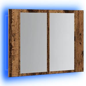 VidaXL Spiegelkast LED 60x12x45 cm bewerkt hout oud houtkleurig