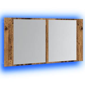 VidaXL Spiegelkast LED 90x12x45 cm bewerkt hout oud houtkleurig