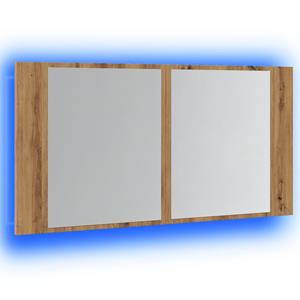 VidaXL Spiegelkast LED 90x12x45 cm bewerkt hout artisanaal eikenkleur