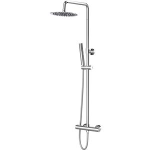BES LED Thermostatische Regendoucheset - Leoni Rimbo - 20cm - Ronde Hoofddouche - Staafhanddouche - RVS - Chroom