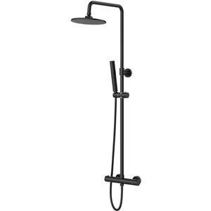 BES LED Thermostatische Regendoucheset - Leoni Rimbo - 20cm - Ronde Hoofddouche - Staafhanddouche - RVS - Mat Zwart