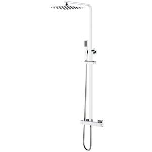 BES LED Thermostatische Regendoucheset - Leoni Rimbo - 22cm - Vierkante Hoofddouche - Staafhanddouche - RVS - Chroom
