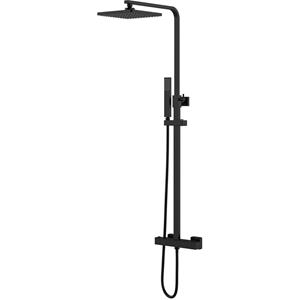 BES LED Thermostatische Regendoucheset - Leoni Rimbo - 22cm - Vierkante Hoofddouche - Staafhanddouche - RVS - Mat Zwart