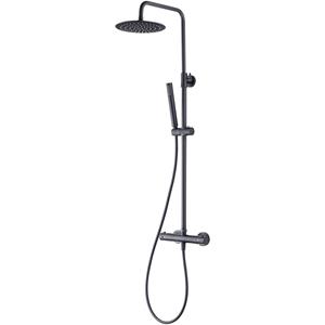 BES LED Thermostatische Regendoucheset - Leoni Rimbo - 20cm - Ronde Hoofddouche - Staafhanddouche - RVS - PVD - Gunmetal Grijs