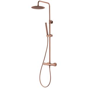 BES LED Thermostatische Regendoucheset - Leoni Rimbo - 20cm - Ronde Hoofddouche - Staafhanddouche - RVS - PVD - Geborsteld Koper