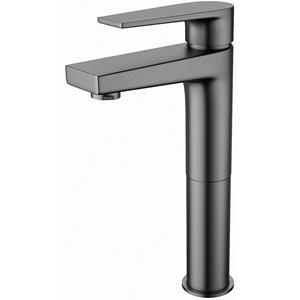 BES LED Wastafelkraan - Wastafelmengkraan - Leoni Verno - Verhoogd - Opbouw - Rond - PVD - Gunmetal Grijs
