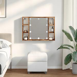VidaXL Spiegelkast met LED 76x15x55 cm bewerkt hout oud houtkleurig