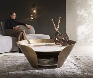 DELIFE Couchtisch Skafi 100x40 cm Keramik Minas Melange Metallic Gold