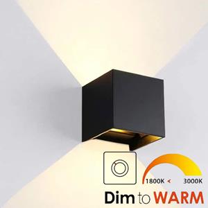 Letsleds Qube DIM TO WARM Wandlamp LED 6Watt ZWART 230Volt IP65