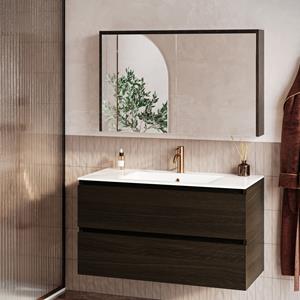 Fontana Rovigo badmeubel 100cm kasteel bruin met witte wastafel met kraangat en spiegelkast zonder verlichting
