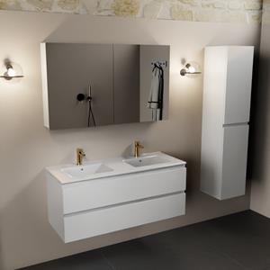 Mondiaz Aivy badmeubel 120cm talc met wastafel keramiek wit glans 2 kraangaten en spiegelkast