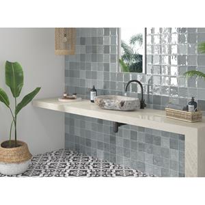 Praxis Wandtegel Zellige - Grijs – Glanzend - 12x12 Cm – 8,5 Mm - 0,55 M²