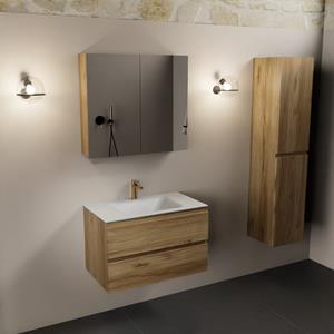 Mondiaz Aivy badmeubel 80cm chai met wastafel solid surface talc midden 1 kraangat en spiegelkast