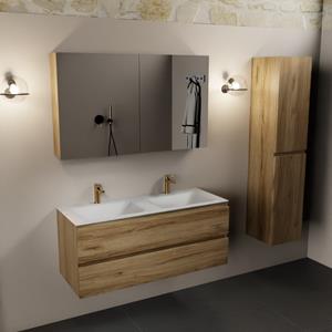 Mondiaz Aivy badmeubel 120cm chai met wastafel solid surface talc dubbel 2 kraangaten en spiegelkast