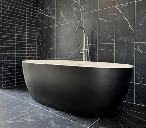 Sanexo Vrijstaand Ligbad Fulda 186x88.5x60.5 Glasvezelversterkt Acryl Mat Zwart Met Waste en Overloop