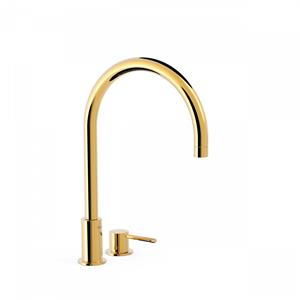 Tres Wastafelmengkraan  Study Exclusive 37,3 cm 2-Gats 1-Hendel Uitloop Gebogen Rond Goud 
