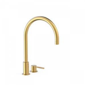 Tres Wastafelmengkraan  Study Exclusive 37,3 cm 2-Gats 1-Hendel Uitloop Gebogen Rond Mat Goud 