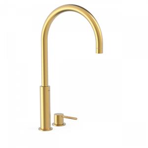 Tres Wastafelmengkraan  Study Exclusive 45,3 cm 2-Gats 1-Hendel Uitloop Gebogen Rond Goud 