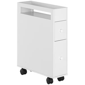 HOMCOM badkamerkast op wielen, smal design, met twee lades, vier wielen, ruimtebesparend, 16 x 49,5 x 66 cm, wit | Aosom.nl