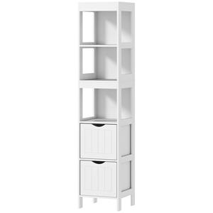 HOMCOM Badkamerkast, Compact badkamerrek met 2 laden en 3 open vakken, Vrijstaand badrek, MDF, Wit