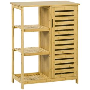 Kleankin badkamerkast, bamboe, met 3 planken en 1 kast met lamellendeuren, duurzaam en stijlvol, 60 x 30 x 90 cm, natuurlijk | Aosom.nl