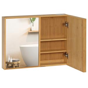 Kleankin badkamerkast, stijlvol met spiegeldeuren, meerdere binnenvakken, duurzaam bamboe frame, 65,2 x 14 x 50 cm, modern, wit | Aosom.nl