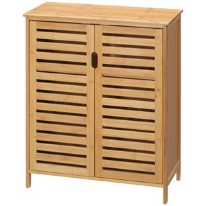 Kleankin Badkamerkast, Bamboekast met Lamellenontwerp voor Badkamer, Gang, Compacte Afmeting, Veel Opbergruimte, Natuurhout