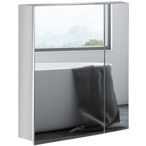 Kleankin spiegelkast, stijlvolle badkamerspiegel met 3 binnenplanken, dubbele deur, ruimtebesparend, 60 x 15 x 70 cm, zilver | Aosom.nl