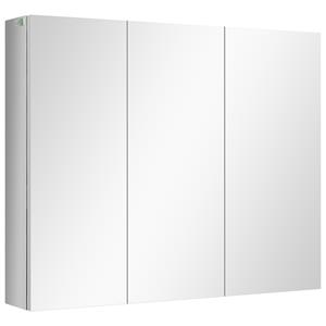 Kleankin spiegelkast, stijlvolle wandkast, badkamerkast met 3 deuren, ruimtebesparend, modern ontwerp, 60 x 15 x 70 cm, RVS | Aosom.nl