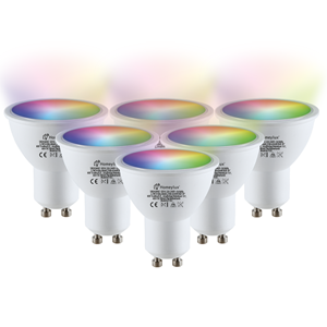 HOFTRONIC SMART Set van 6 GU10 38° SMART LED Lampen RGBWW Wifi 5.5 Watt 345lm Dimbaar