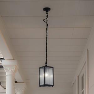 LINDBY buiten hanglamp Bolgar, zwart, metaal, glas