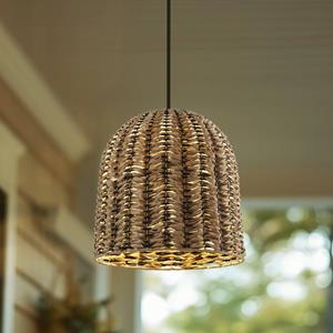 LINDBY buiten hanglamp Taryn, hout, kunststof, IP44, 35cm