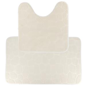 Tendance Badkamer Matten set Pebble - toilet en bad mat - creme wit - memory foam - microfiber -