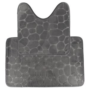 Tendance Badkamer Matten set Pebble - toilet en bad mat - donkergrijs - memory foam - microfiber -