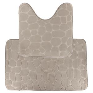 Tendance Badkamer Matten set Pebble - toilet en bad mat - taupe - memory foam - microfiber -