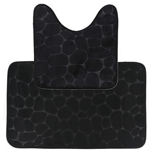Tendance Badkamer Matten set Pebble - toilet en bad mat - zwart - memory foam - microfiber -