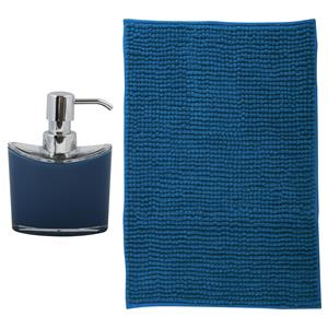 MSV badkamer droogloop mat - Bolzano - x 60 cm - met bijpassende kleur zeeppompje - donkerblauw -