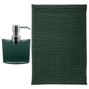 MSV badkamer droogloop mat - Bolzano - x 60 cm - met bijpassende kleur zeeppompje - donkergroen -