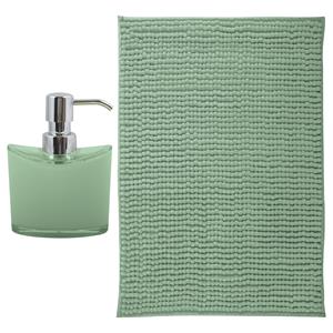 MSV badkamer droogloop mat - Bolzano - x 60 cm - met bijpassende kleur zeeppompje - groen -
