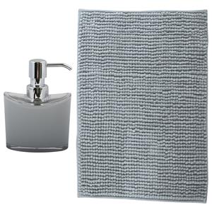 MSV badkamer droogloop mat - Bolzano - x 60 cm - met bijpassende kleur zeeppompje - lichtgrijs -