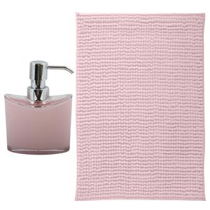 MSV badkamer droogloop mat - Bolzano - x 60 cm - met bijpassende kleur zeeppompje - lichtroze -