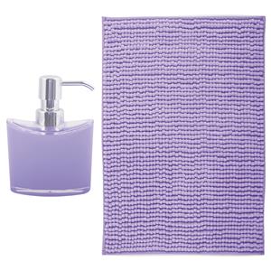 MSV badkamer droogloop mat - Bolzano - x 60 cm - met bijpassende kleur zeeppompje - lila paars -