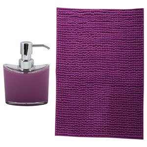 MSV badkamer droogloop mat - Bolzano - x 60 cm - met bijpassende kleur zeeppompje - paars -