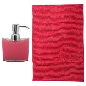 MSV badkamer droogloop mat - Bolzano - x 60 cm - met bijpassende kleur zeeppompje - rood -